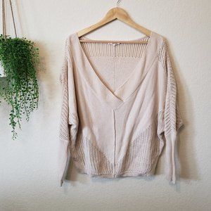 LA Made Deep V-neck Over Sized Cream Sweater